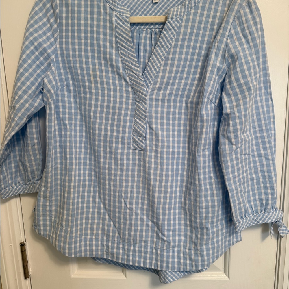 crown & ivy Blue and White Gingham Split-Neck Tunic